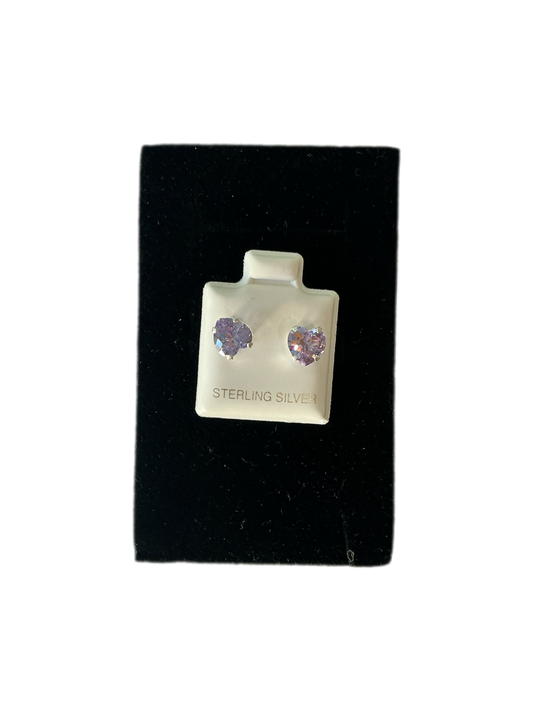 Sterling Silver Stud Earrings Heart Love Cut Cubic Color Purple