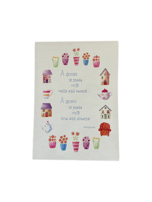 A House is made with wall and beams.... A home is made with love and dreams Card
