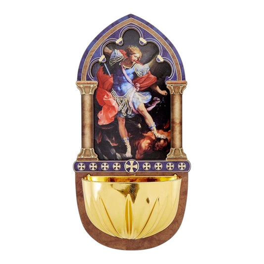 St. Michael Lasered Wood Holy Water Font