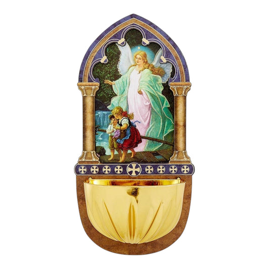 Guardian Angel Lasered Wood Holy Water Font