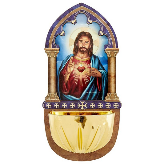 Sacred Heart Lasered Wood Holy Water Font