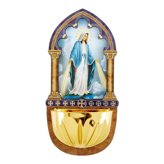Our Lady of Grace Lasered Wood Holy Water Font