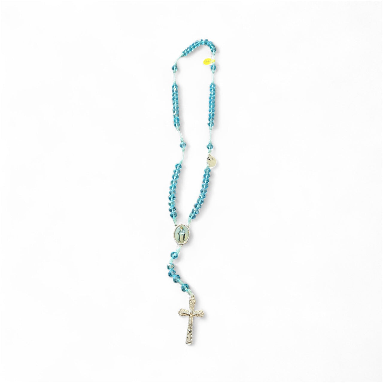 Rosario de hilo celeste con cristal Virgen Milagrosa