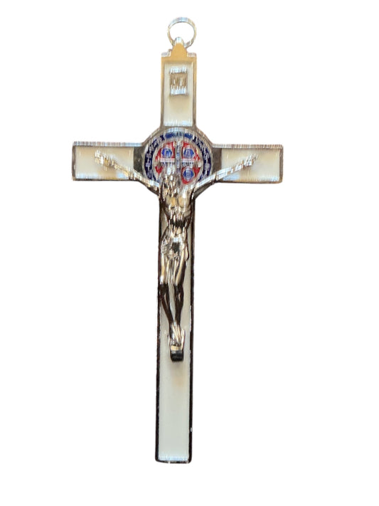 St. Benedict Crucifix W/ Enamel 8"H Color White
