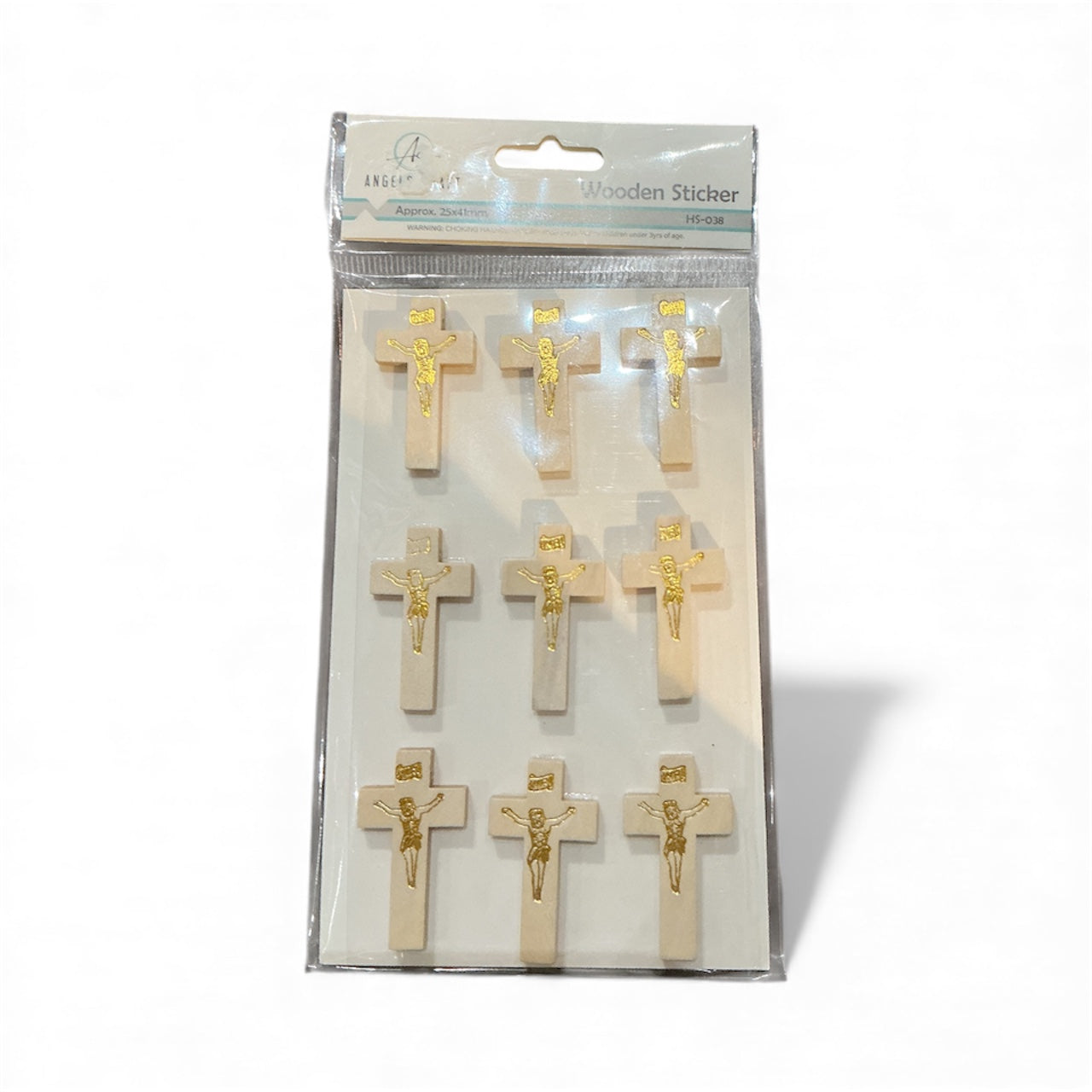 Set 9 Crosses Wooden Sticker /  Light Brown