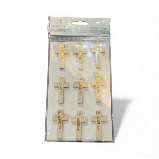 Set 9 Crosses Wooden Sticker /  Light Brown