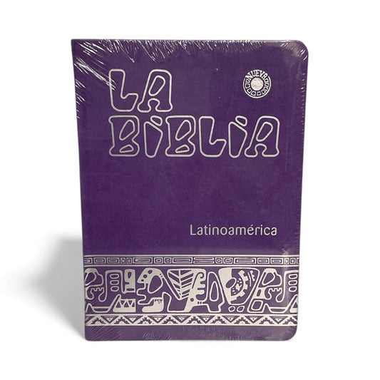 BIBLIA LATINOAMERICANA LETRA GRANDE SEMI PIEL CON UÑERO MORADA