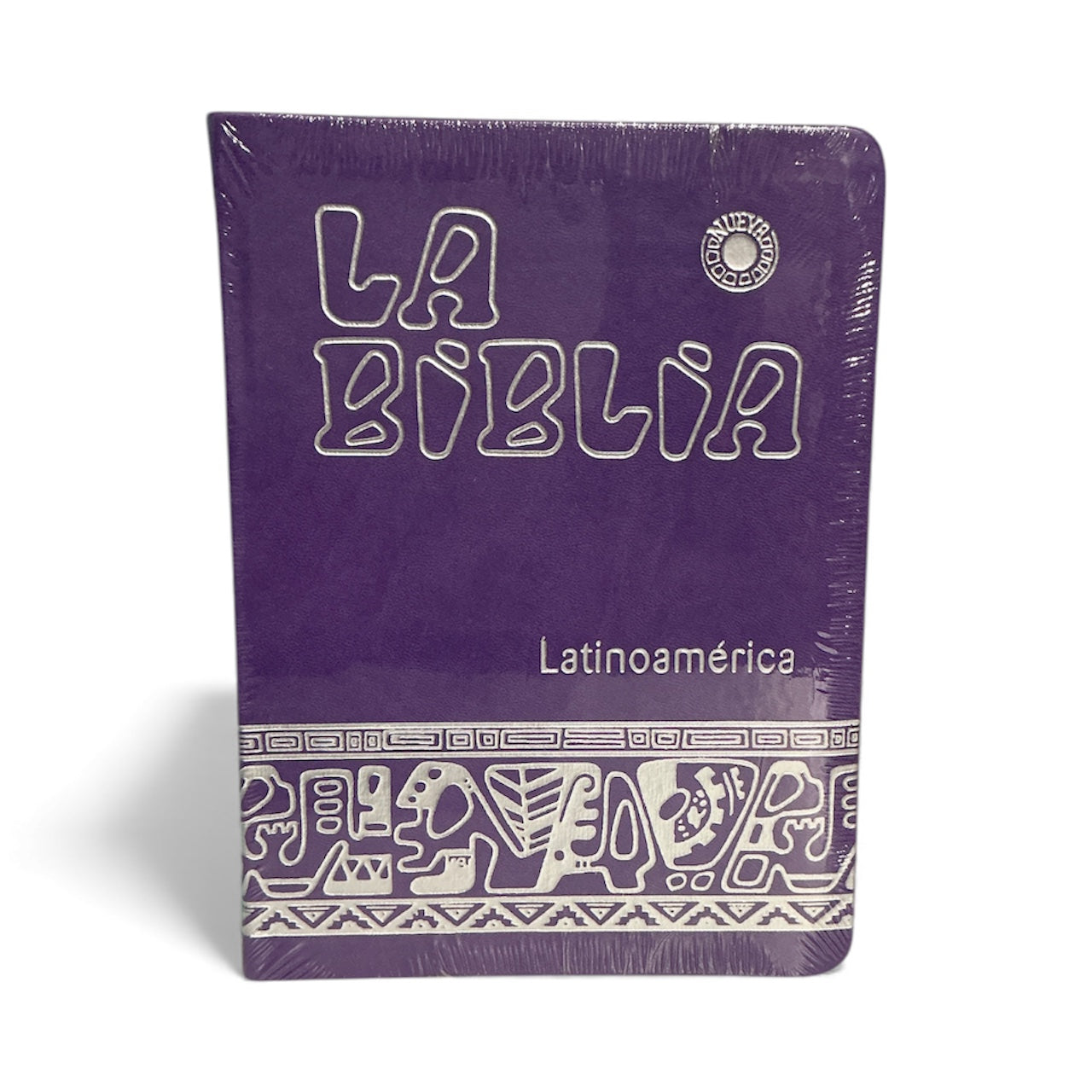 BIBLIA LATINOAMERICANA LETRA GRANDE SEMI PIEL CON UÑERO MORADA CON CANTOS PLATEADOS