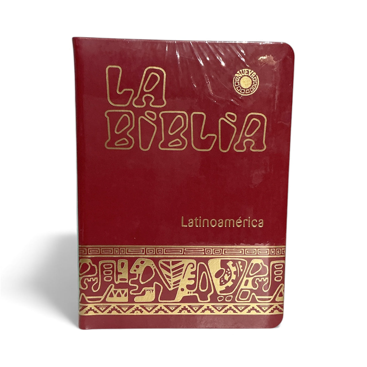 BIBLIA LATINOAMERICANA LETRA GRANDE SEMI PIEL CON UÑERO ROJA CON CANTOS DORADOS