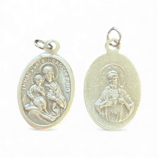 Oxy Silver Medal Inmaculate Heart of Mary & Sacred Heart 1"H