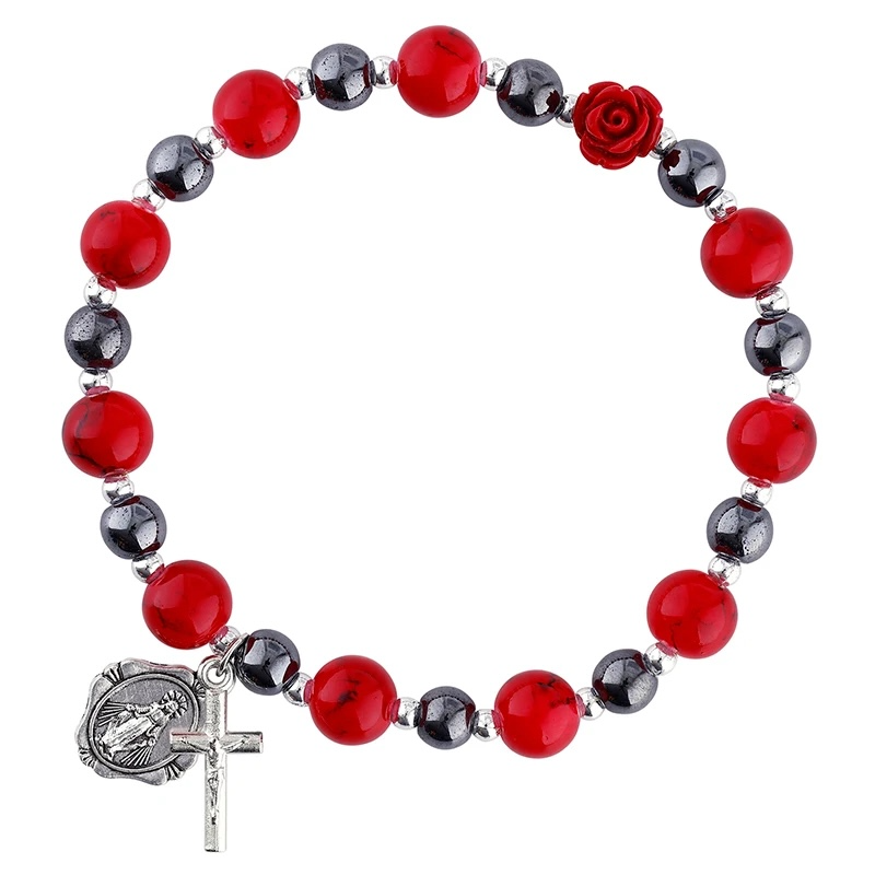 Red Rose Miraculous Rosary Bracelet