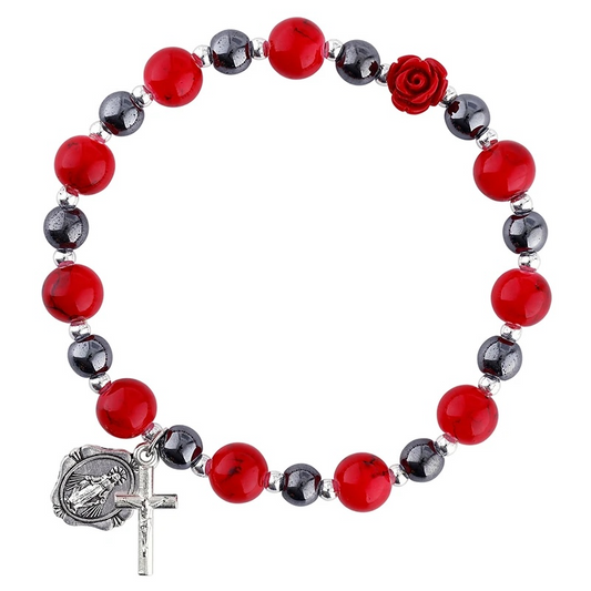 Red Rose Miraculous Rosary Bracelet