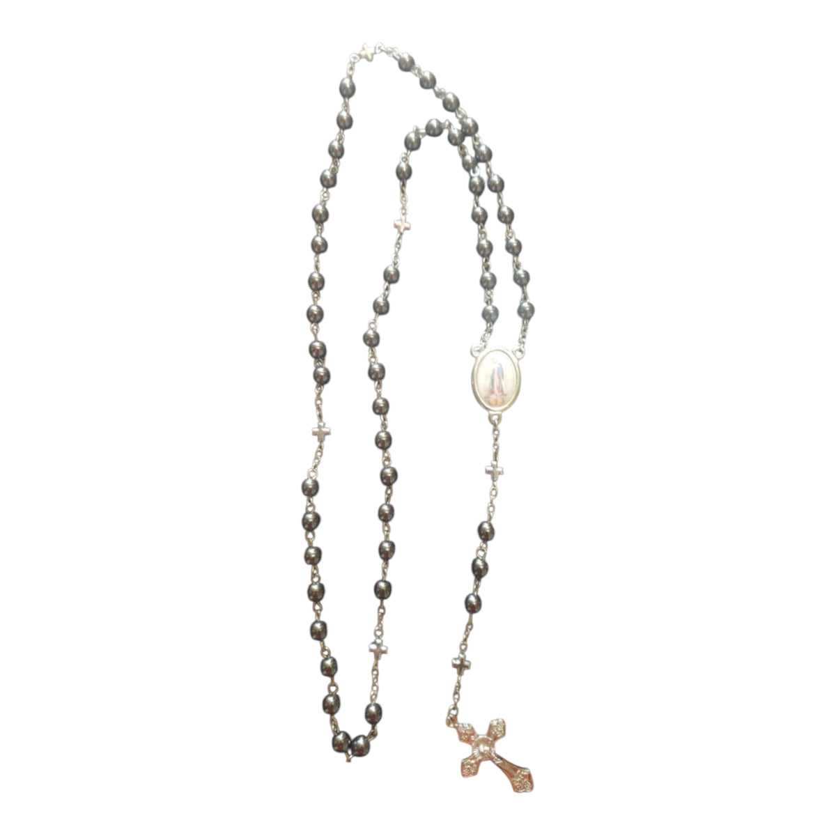 Hematite Mitaculous Cross Rosary