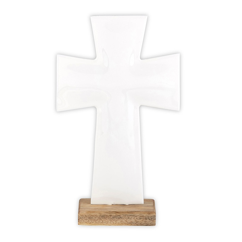 Enamel Standing Cross White - 10"