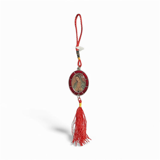 Wooden hanging ornament with the image of Our Lady of Guadalupe