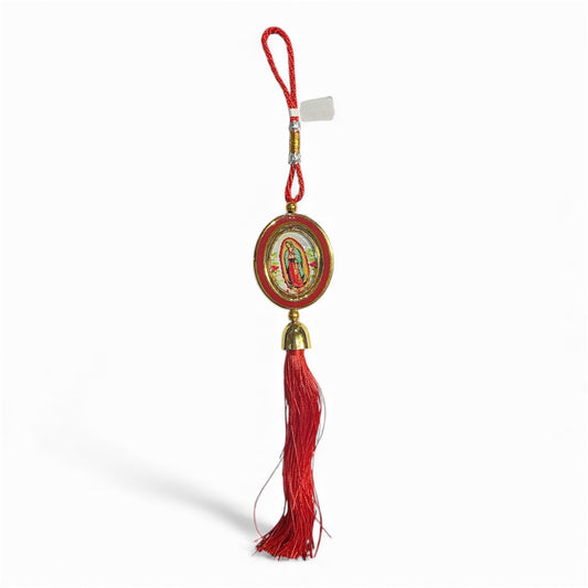 Oval Hanging ornament with the image of Our Lady of Guadalupe