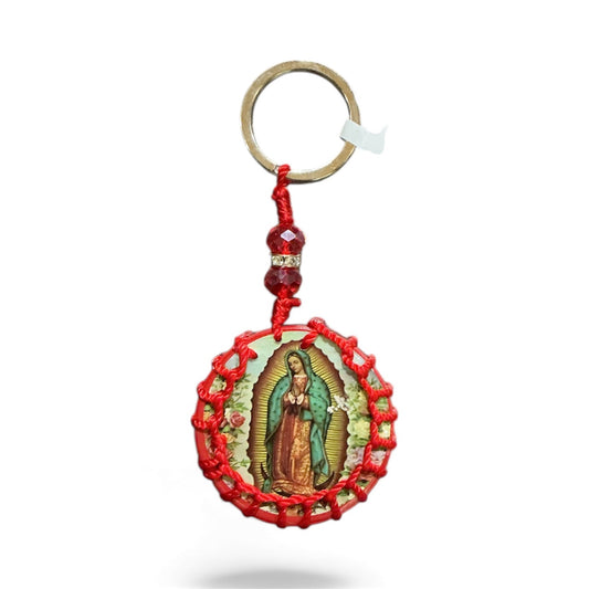 Llavero Redondo con Hilo de la Virgen de Guadalupe