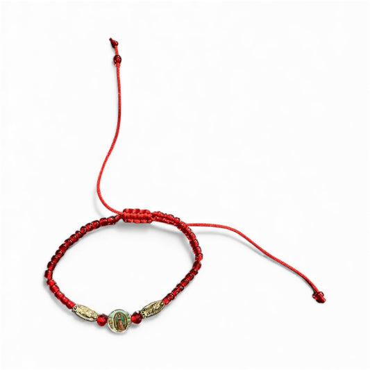 Pulsera de hilo roja Encapsulado en Resina Redondo de la Virgen de Guadalupe