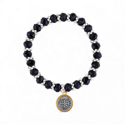 St. Benedict Black Crystal Two-Tone Bracelet