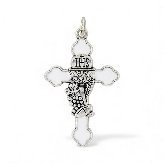 Small First Communion White Enamel Cross Pendant