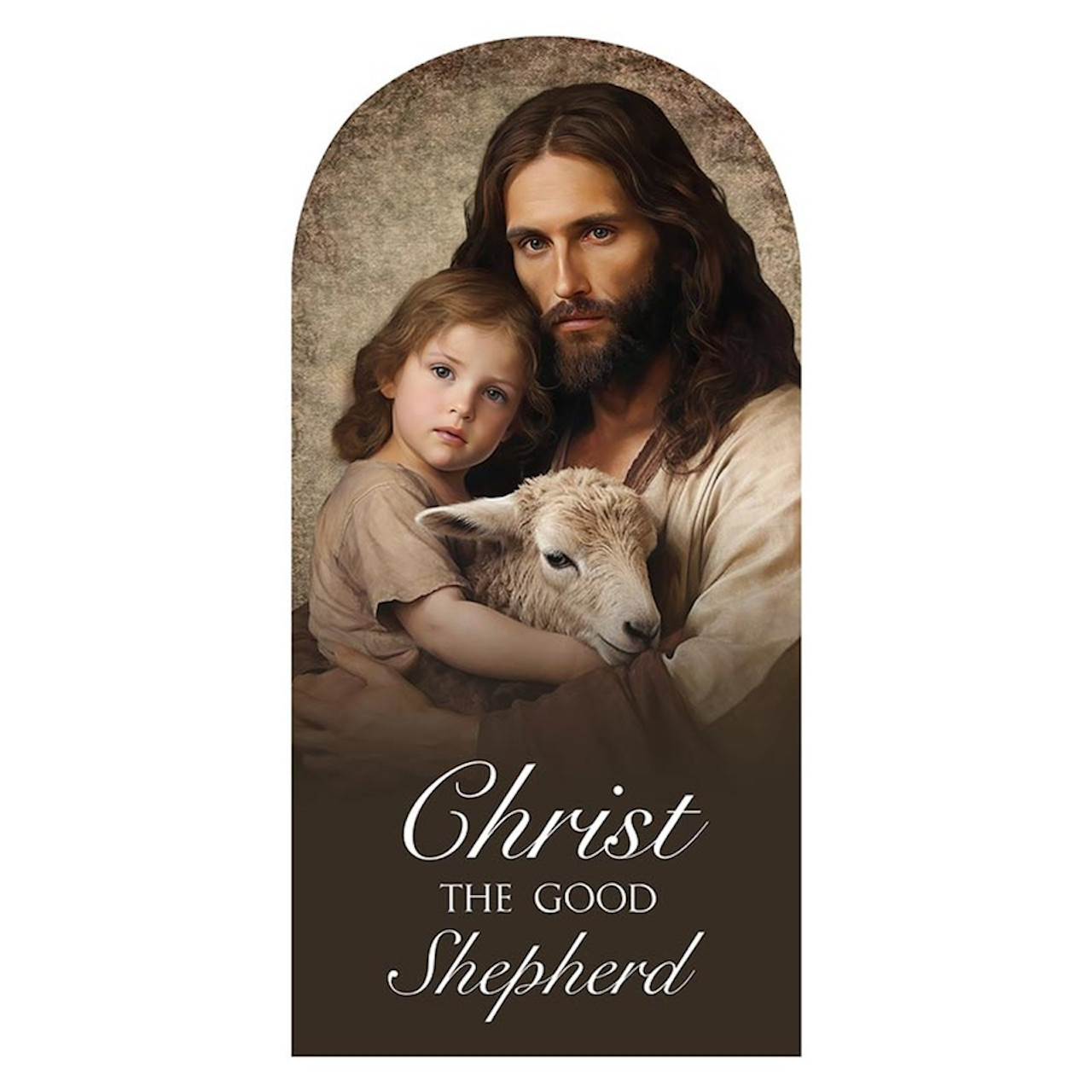 Christ the Good Shepherd Arched Wood Plaque