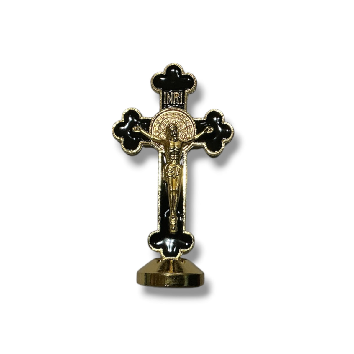Gold Crucifix St Benedict with base 3” - Black