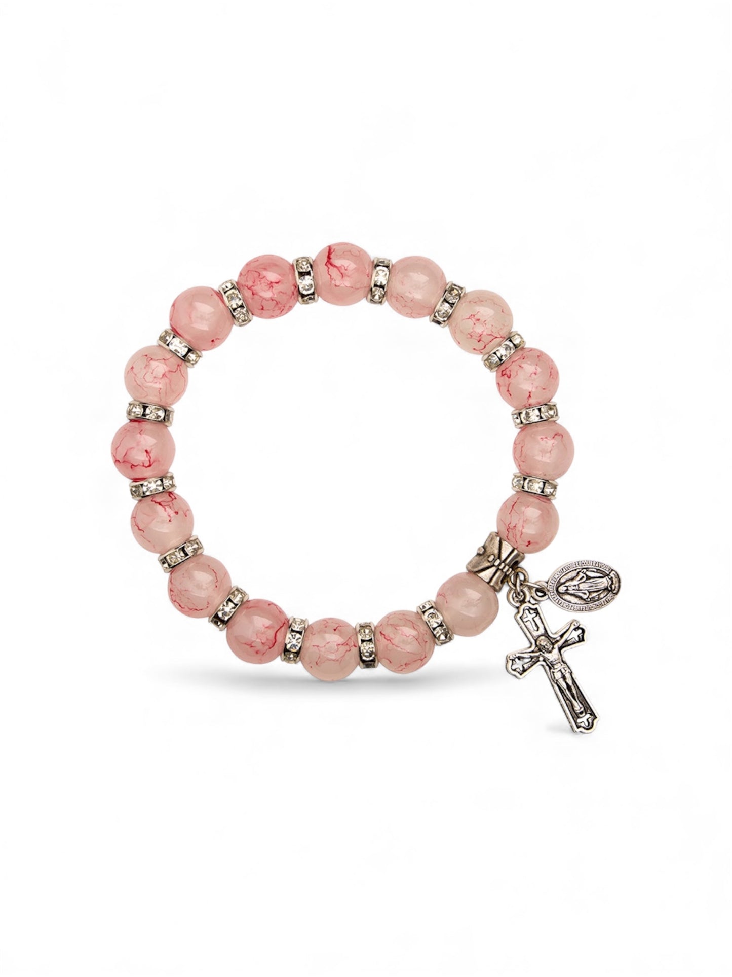 Pink Marbled Glass Bead Miraculous Bracelet