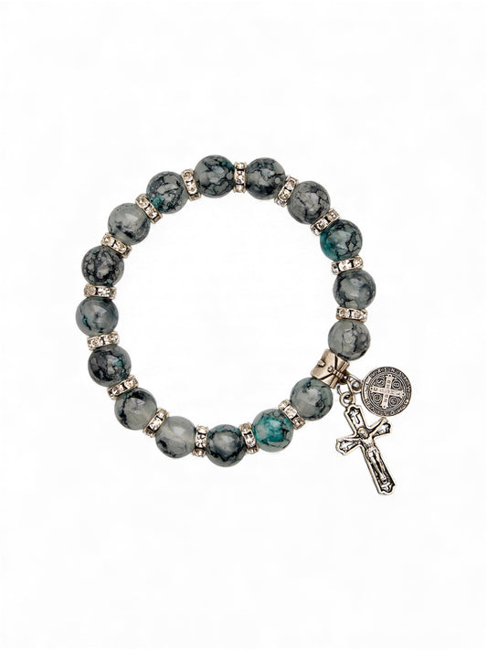 Black Marbled Glass Bead St. Benedict Bracelet