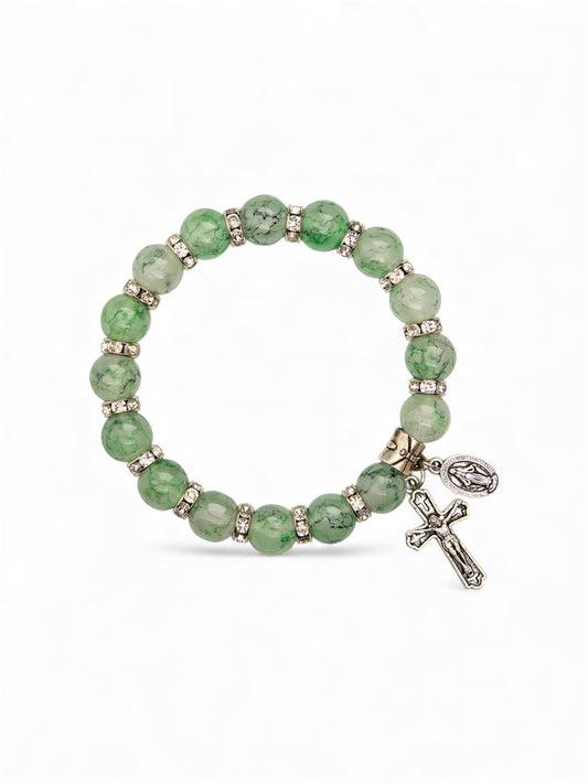 Green Marbled Glass Bead Miraculous Bracelet