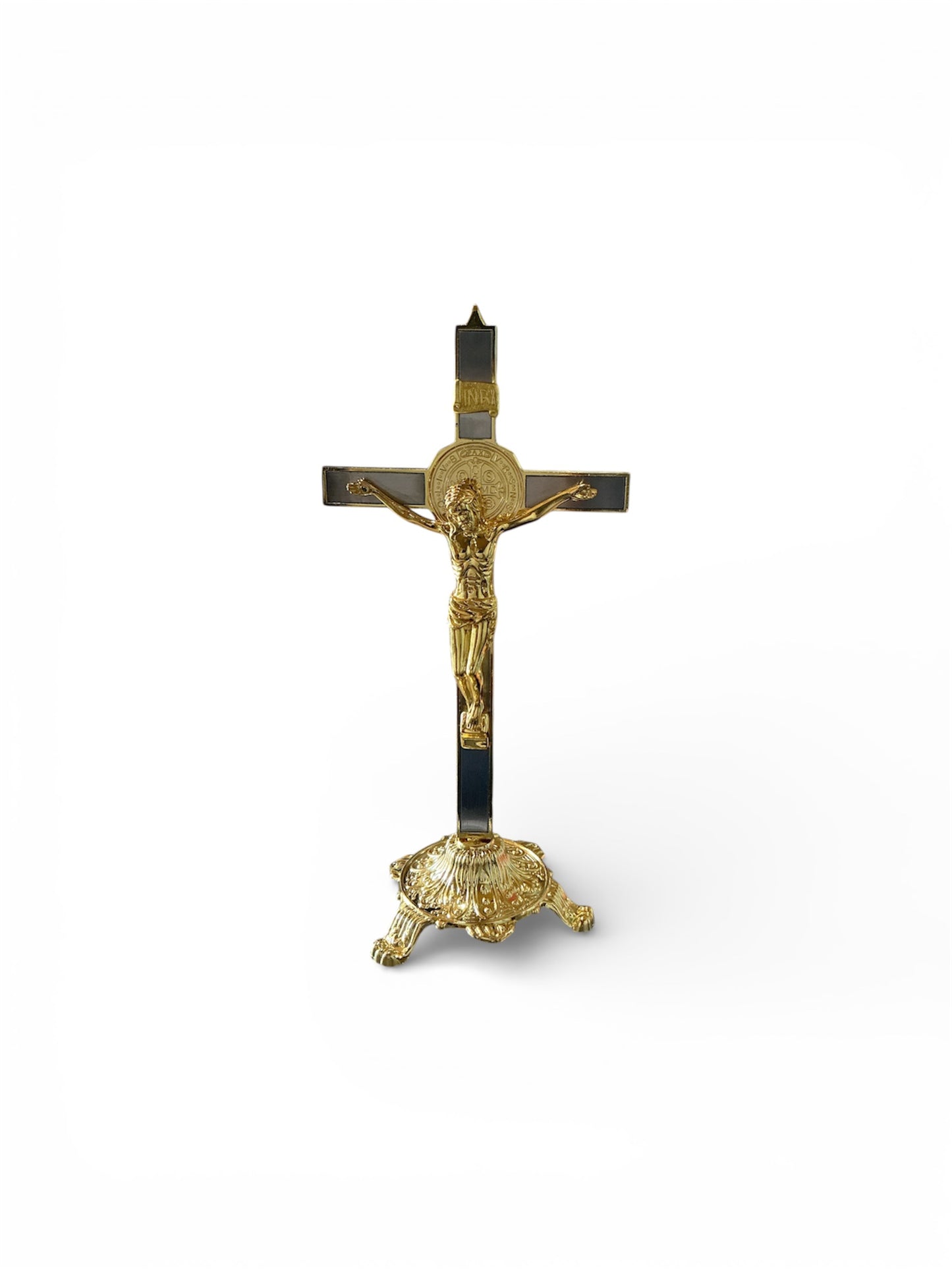 cross with a gold and silver metal base of Saint Benedict
