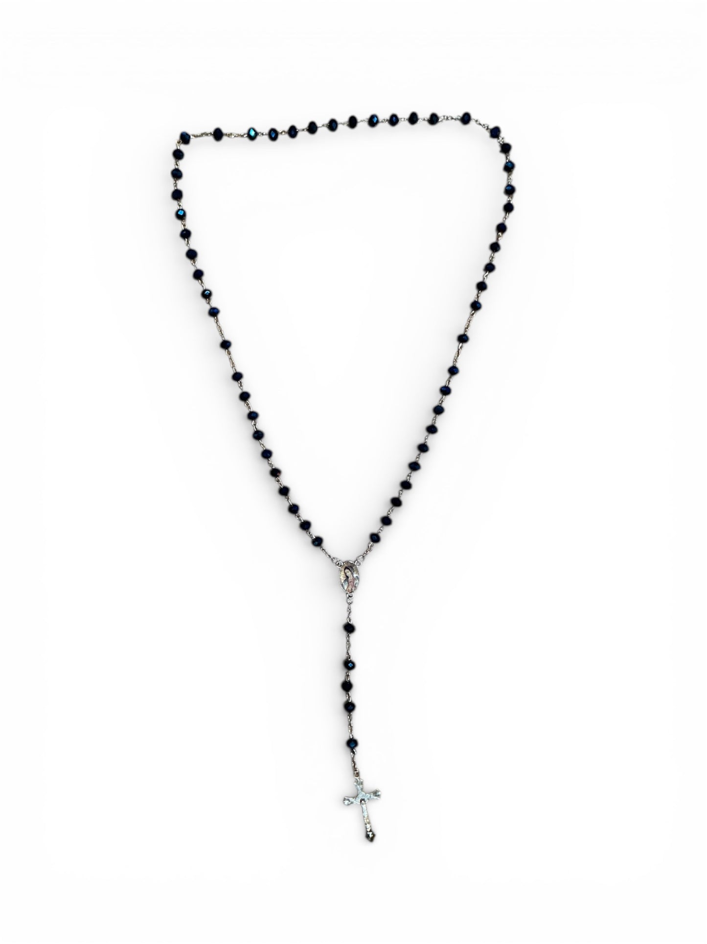Rosario de Cristal Azul Marino de la Virgen de Guadalupe