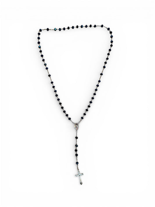Rosario de Cristal Azul Marino de la Virgen de Guadalupe