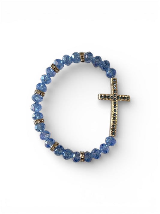 Pulsera de Cristal Azul Marino con Cruz
