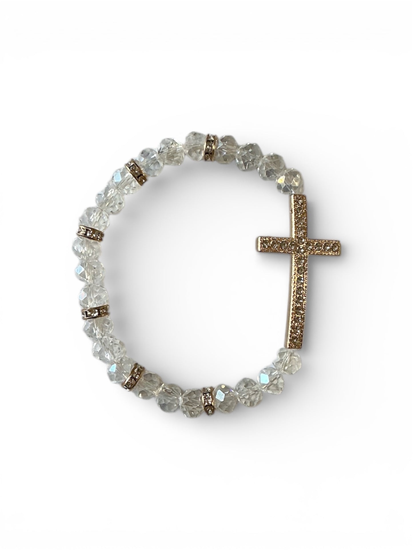 Pulsera de Cristal Blanca con Cruz