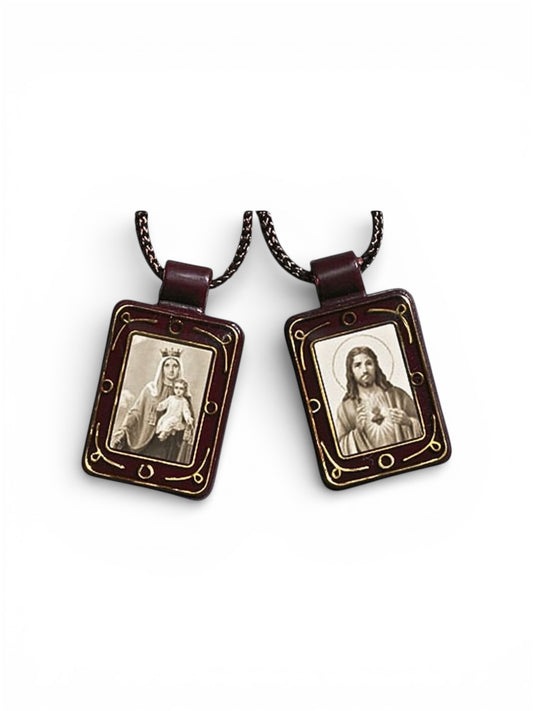 Sacred Heart Our Lady of Mt. Carmel Sepia Moulded Scapular