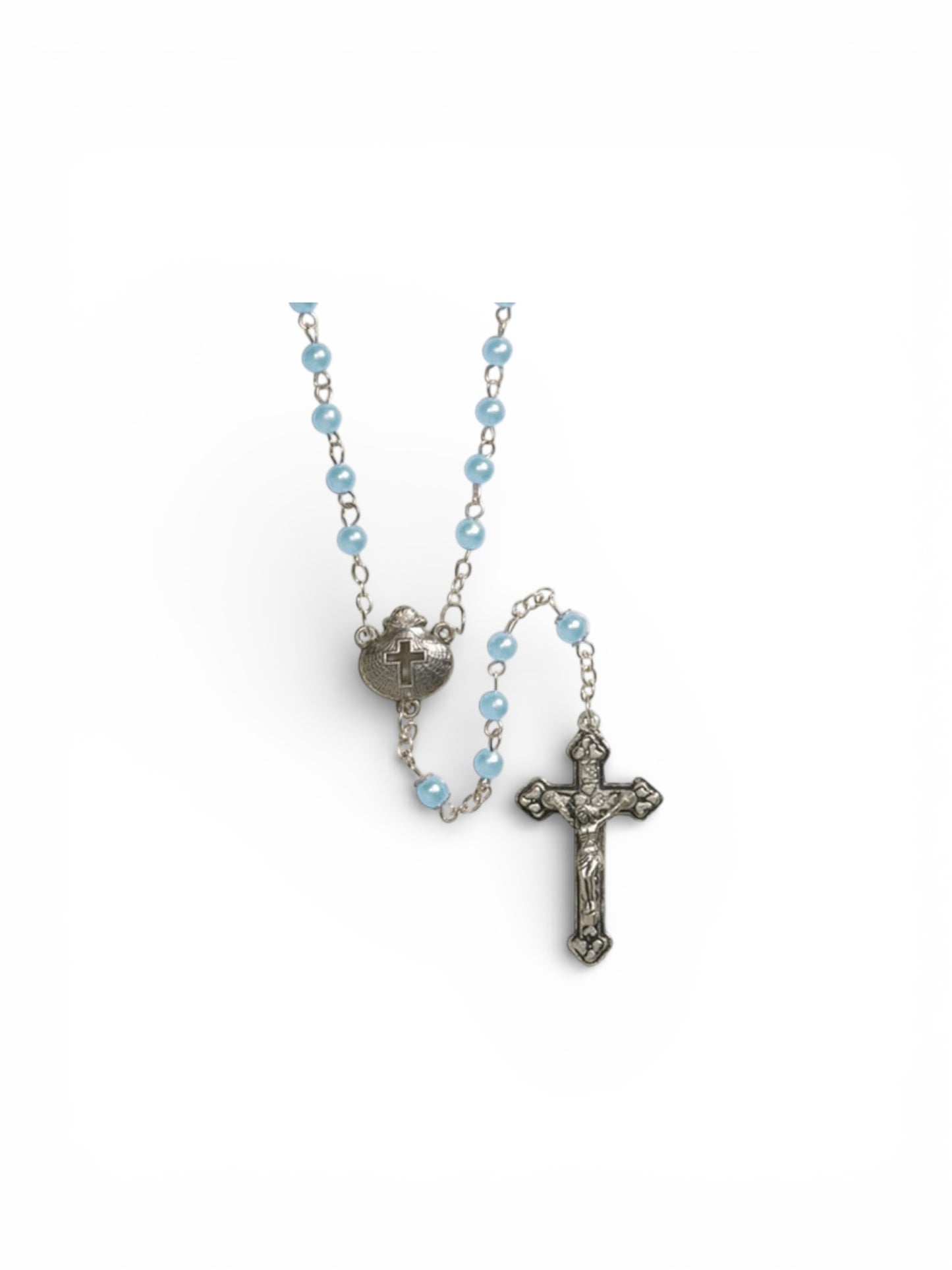Blue Rosary Baptism Shell Case