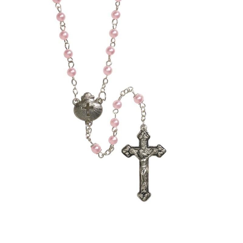 Pink Baptism Rosary with Two-Piece Rosary Case