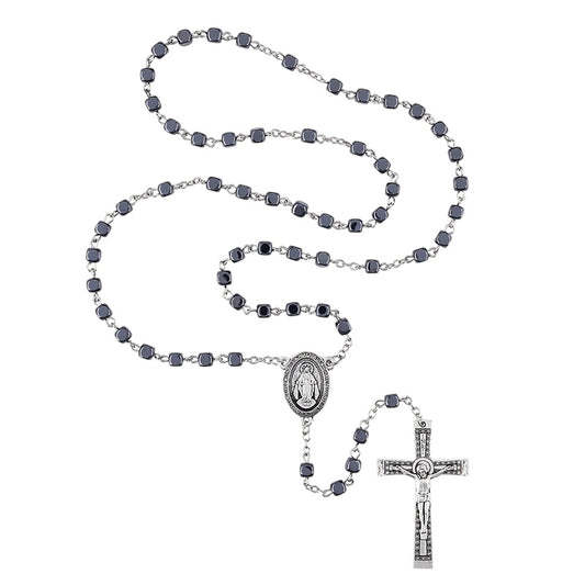 Hematite Miraculous Square Bead Rosary