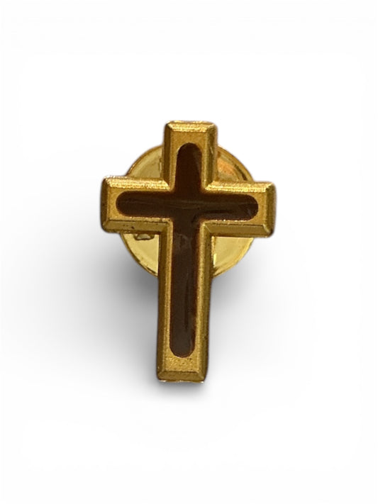 GOLD AND BROWN CROSS LAPEL PIN
