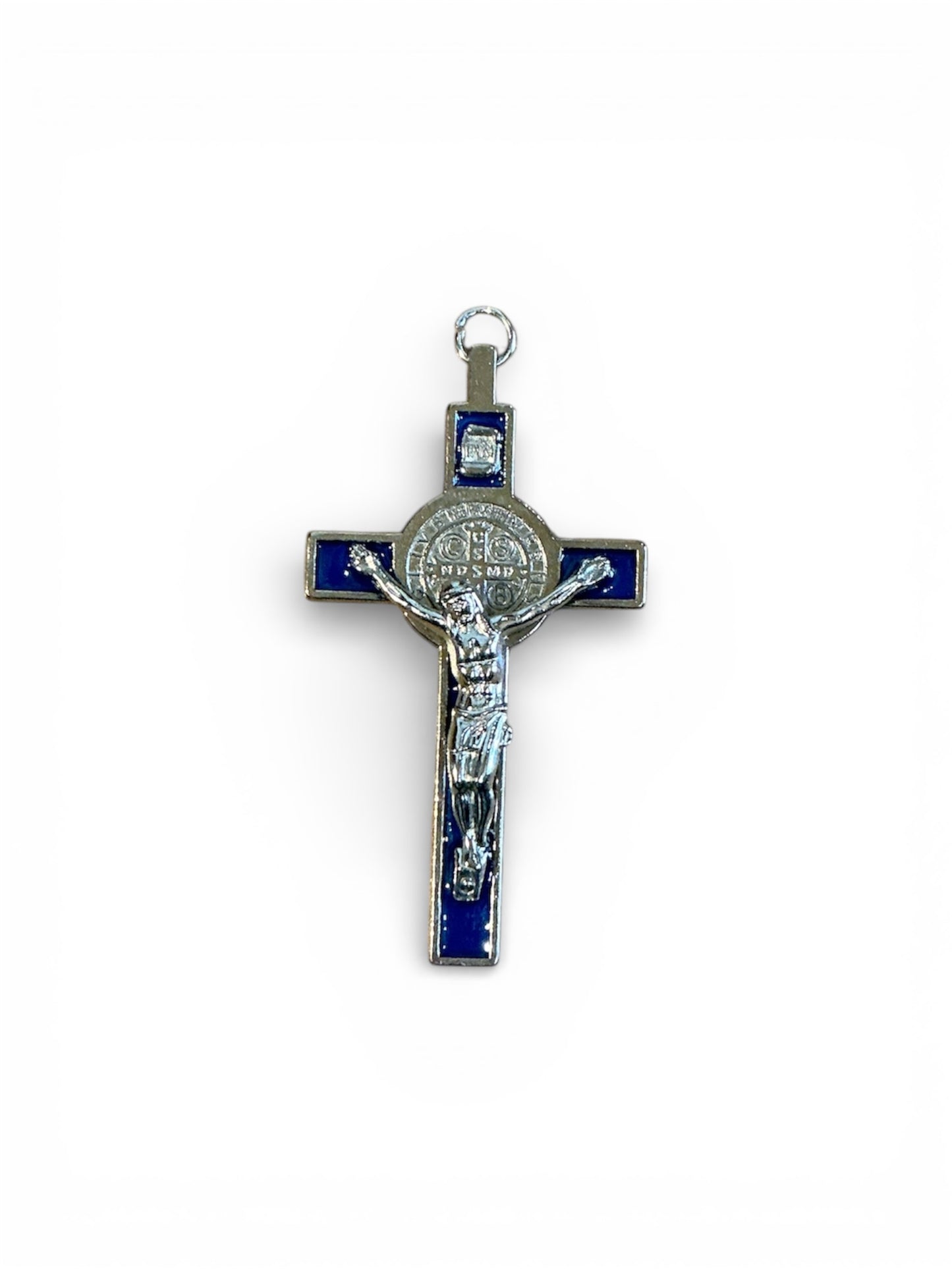 Blue Inlay St. Benedict Crucifix Pendant
