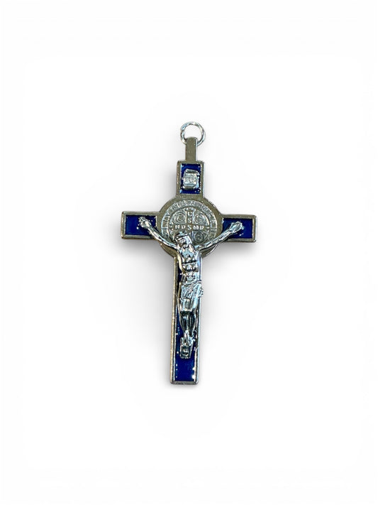 Blue Inlay St. Benedict Crucifix Pendant