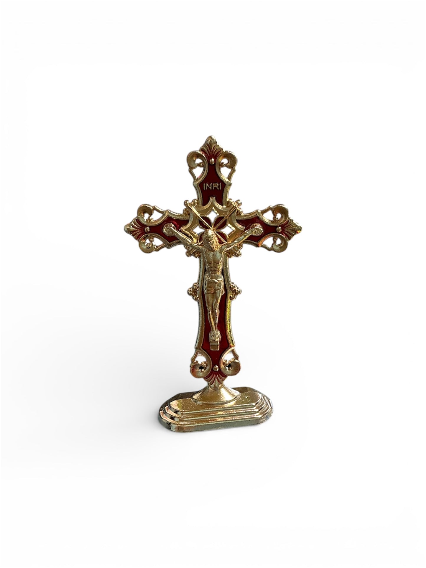 Gold Crucifixion with base 3” - Red