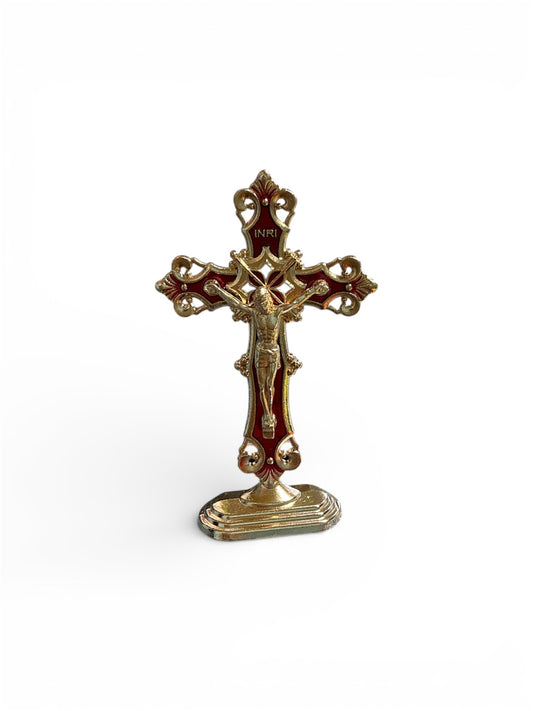 Gold Crucifixion with base 3” - Red