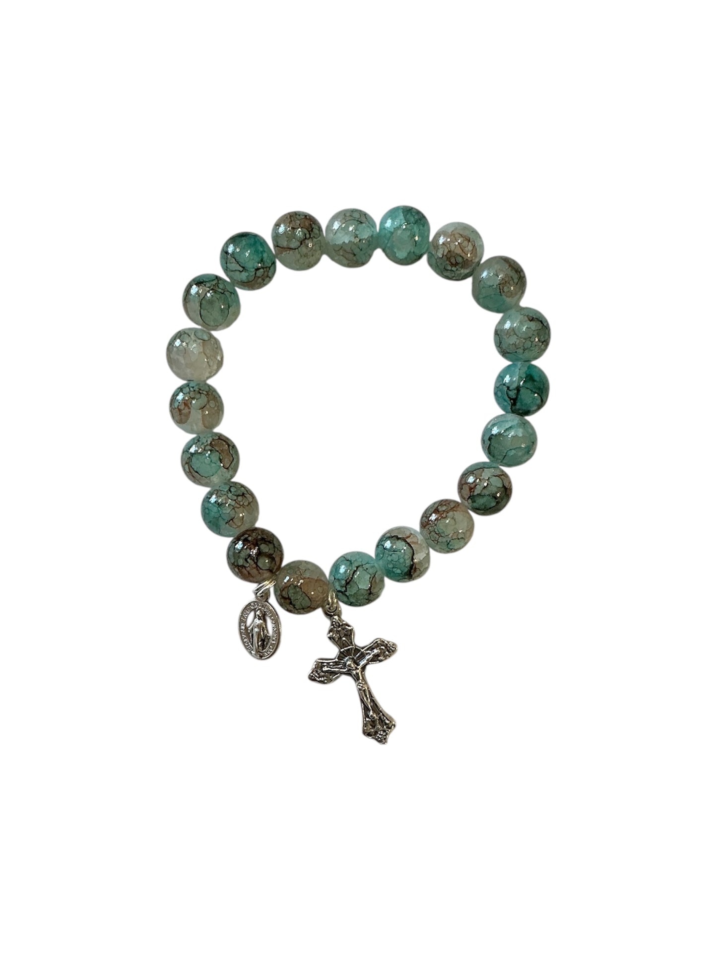 Turquoise Marbled Glass Bead Miraculous Virgin Bracelet