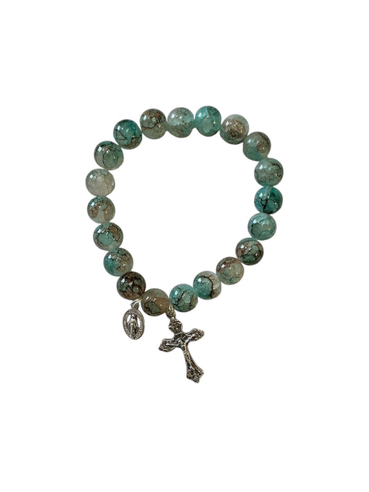 Turquoise Marbled Glass Bead Miraculous Virgin Bracelet