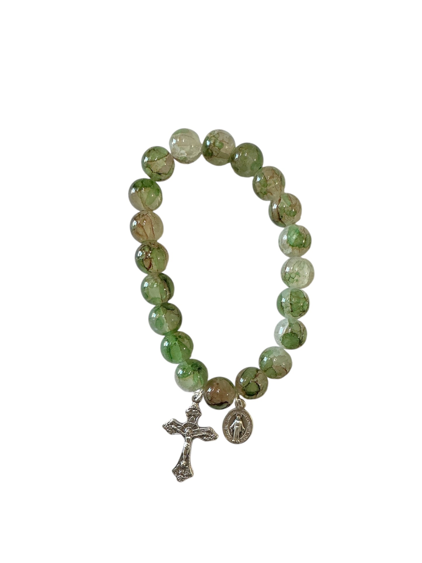 Green Marbled Glass Bead Miraculous Virgin Bracelet