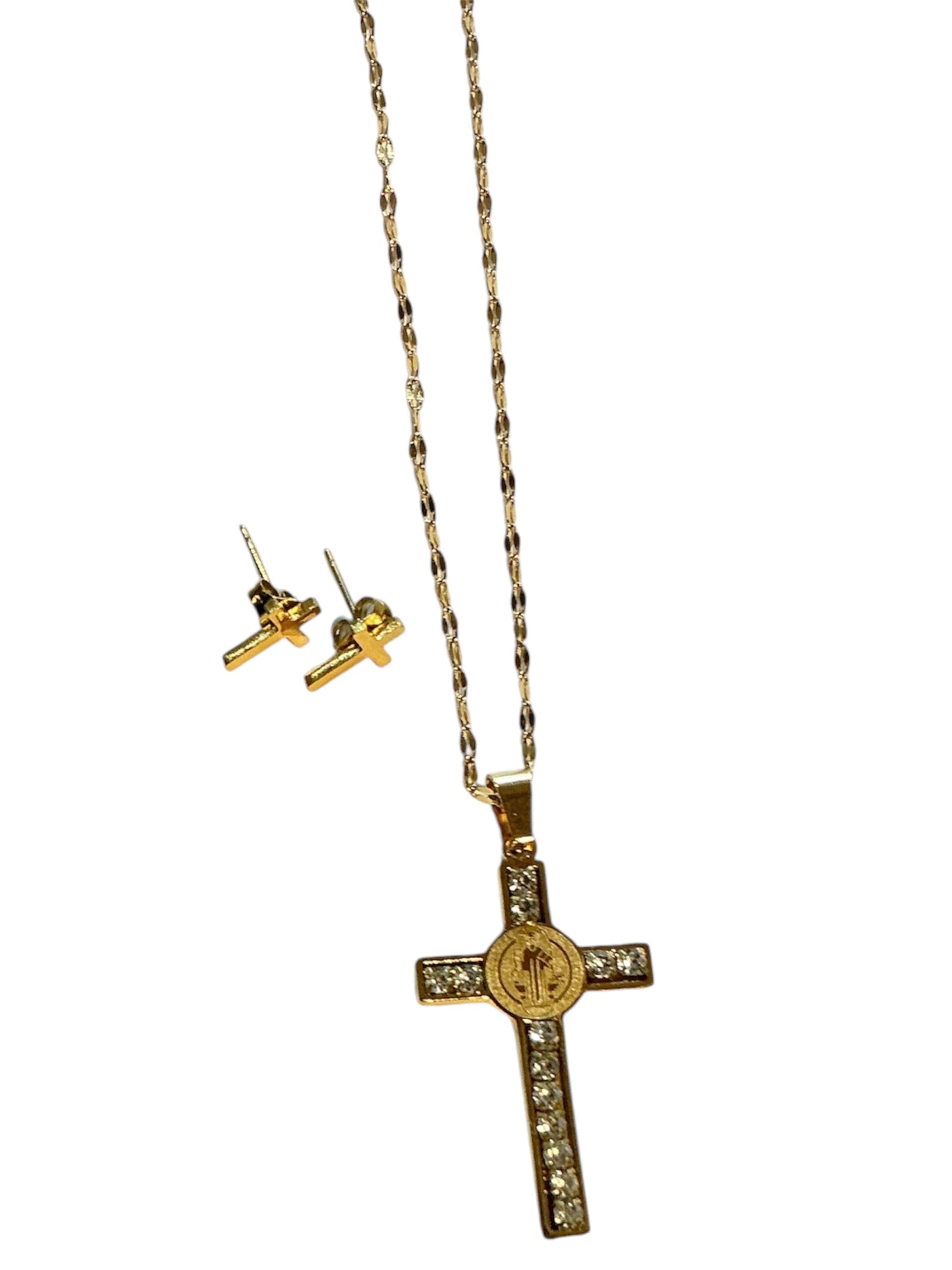 CADENA DE CRUZ DE SAN BENITO CON ARETES DE CRUZ