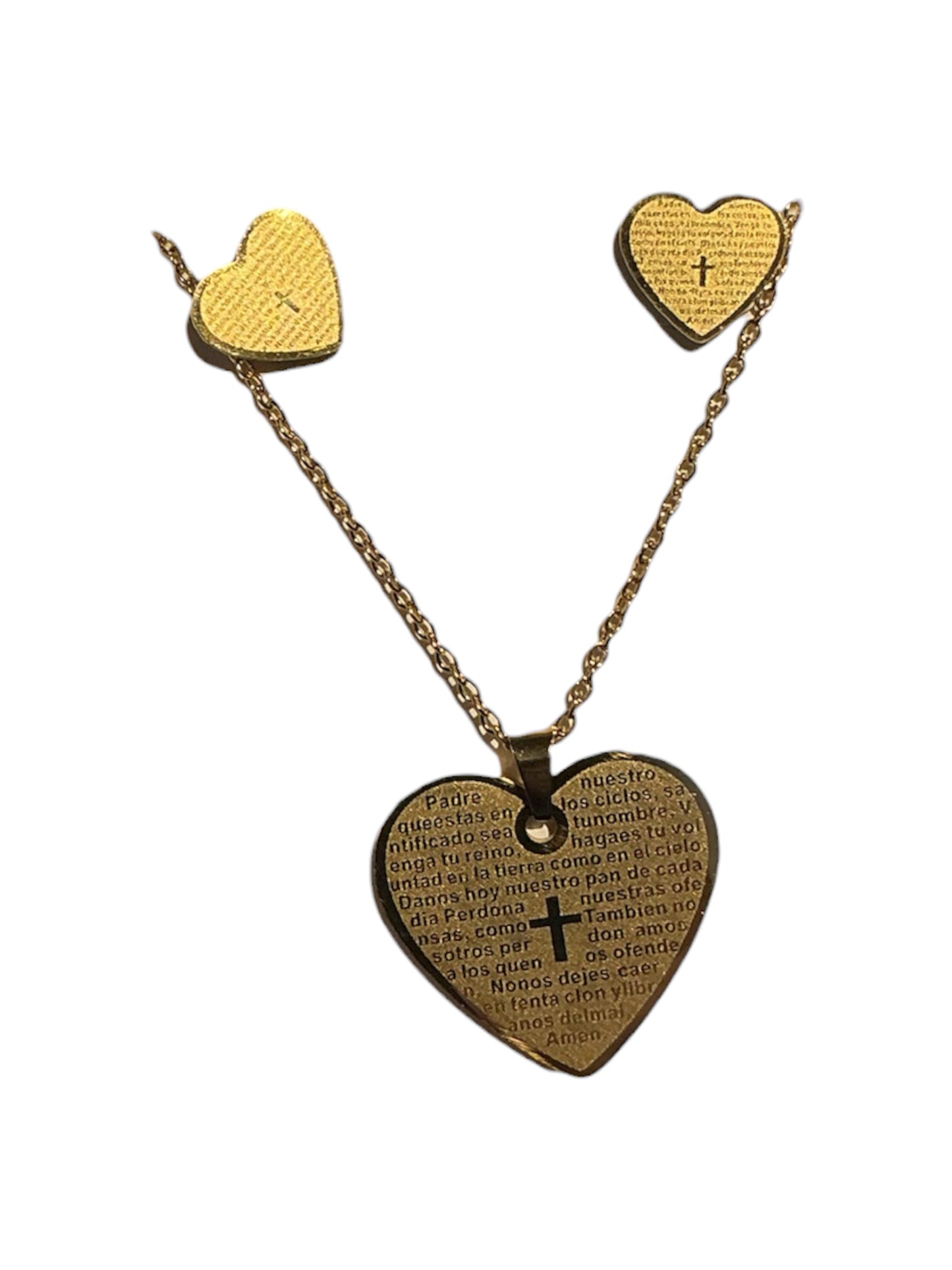 CADENA DIJE CON ARETES DE CORAZÓN DE PADRE NUESTRO