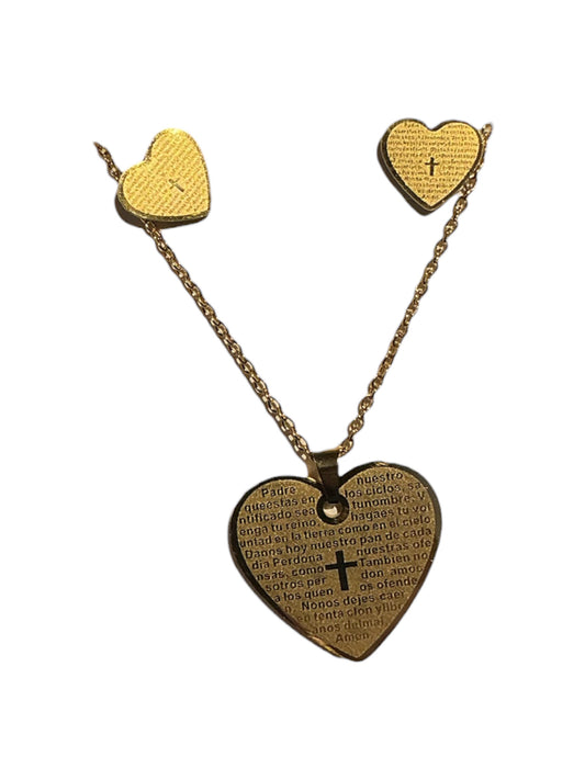 CADENA DIJE CON ARETES DE CORAZÓN DE PADRE NUESTRO