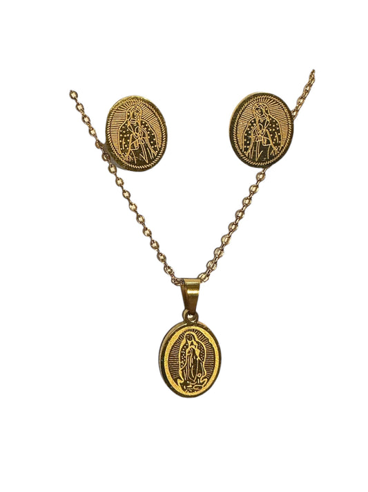 CADENA DIJE CON ARETES DE LA VIRGEN DE GUADALUPE